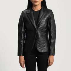 Cora Quilted Black Leather Blazer