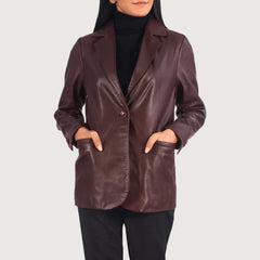 Norma Maroon Leather Blazer