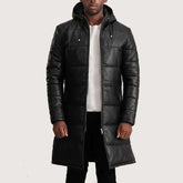 Floyd Black Hooded Leather Puffer Coat