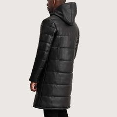 Floyd Black Hooded Leather Puffer Coat