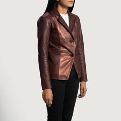 Ruby Metallic Maroon Leather Blazer