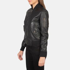 Ava MA-1 Black Leather Bomber Jacket