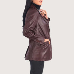 Norma Maroon Leather Blazer
