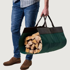 Large Leather Canvas Wood Carrying Bag