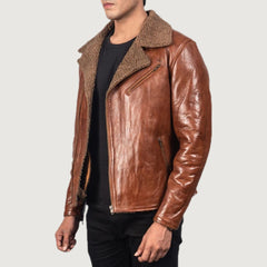 Alberto Shearling Brown Leather Jacket