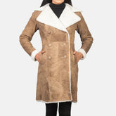 Amie Distressed Brown Double Breasted Shearling Coat