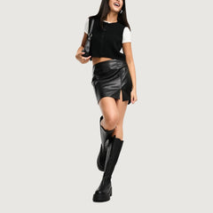 Noir Notch Faux Leather Mini Skirt