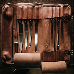 Waxed Canvas and Leather Chef Knife Roll