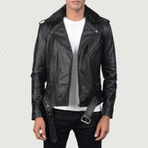 Furton Black Leather Biker Jacket