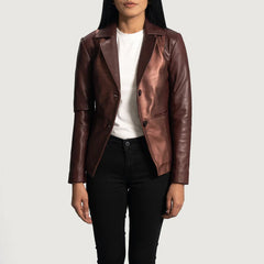 Ruby Metallic Maroon Leather Blazer