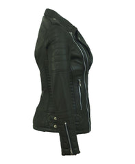 Charlotte Burnt Green Leather Jacket