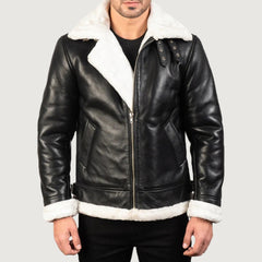 Francis B-3 Black & White Leather Bomber Jacket