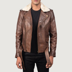 Furton Brown Leather Biker Jacket
