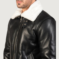 Francis B-3 Black & White Leather Bomber Jacket