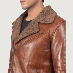 Alberto Shearling Brown Leather Jacket