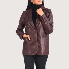 Norma Maroon Leather Blazer