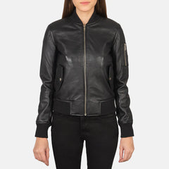 Ava MA-1 Black Leather Bomber Jacket