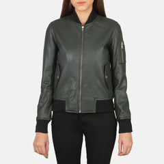Ava MA-1 Green Leather Bomber Jacket