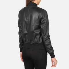 Ava MA-1 Black Leather Bomber Jacket