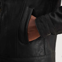 Dallis Distressed Black Leather Shearling Trucker Jacket