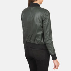Ava MA-1 Green Leather Bomber Jacket