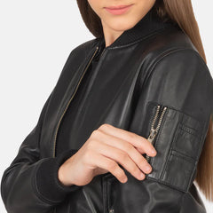 Ava MA-1 Black Leather Bomber Jacket