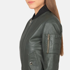 Ava MA-1 Green Leather Bomber Jacket
