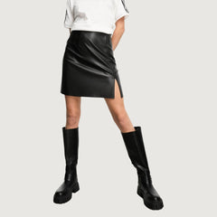 Sleek Slit Faux Leather Mini Skirt