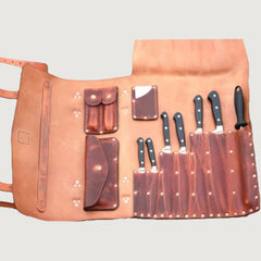 Dark Tan Leather Chef Knife Roll