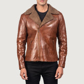 Alberto Shearling Brown Leather Jacket