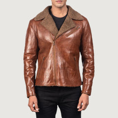 Alberto Shearling Brown Leather Jacket