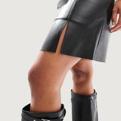 Luxe Notch Faux Leather Mini Skirt