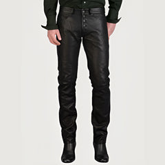 Buttoned Men Leather Pants