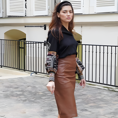Long Waisted Blanca Blanco Leather Skirt