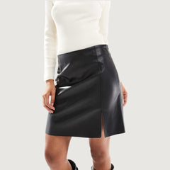 Luxe Notch Faux Leather Mini Skirt