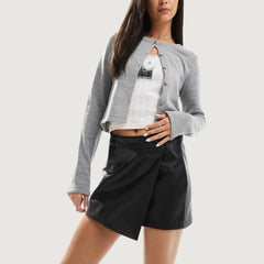 Vera Wrap Black Faux Leather Skirt