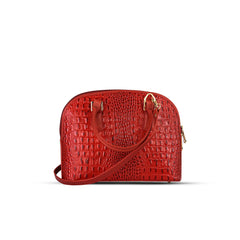 Red Noir Croc Leather Handbag