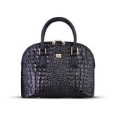 Black Noir Croc Leather Handbag