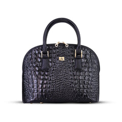 Black Noir Croc Leather Handbag