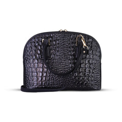 Black Noir Croc Leather Handbag