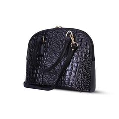 Black Noir Croc Leather Handbag