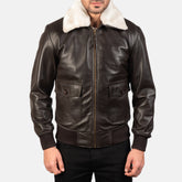 Airin Brown Leather Bomber Jacket