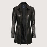 Kandis Womens Black Leather Car Coat
