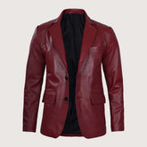 Plush Polyester Lining Maroon Leather Blazer