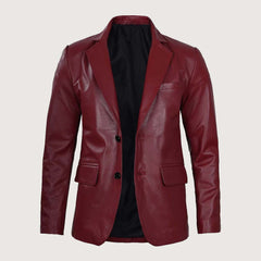 Plush Polyester Lining Maroon Leather Blazer