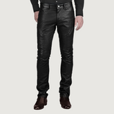 Men's Black Slim-fit Faux-leather Pants