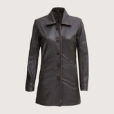 Dark Brown Women Leather Car Coat