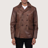 Button closure Brown Leather Peacoat