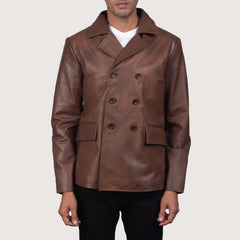 Button closure Brown Leather Peacoat