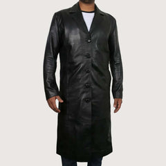 Men's Black Lambskin Leather Long Coat